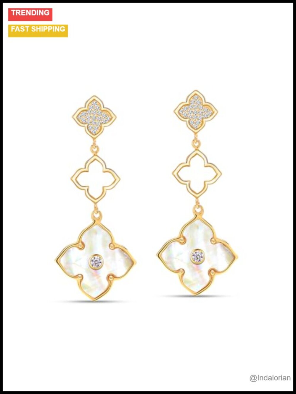 925 Sterling Silver Drop Earrings MOP Clover Dangle Hoop Earrings